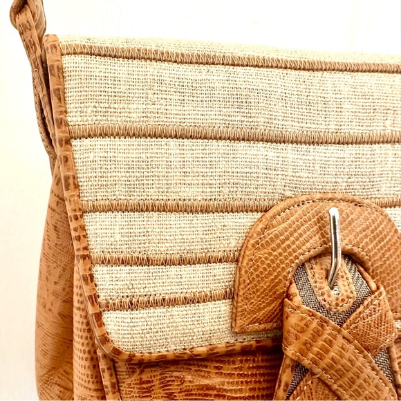 SHARIF Made in USA Python Leather & Fabric Crossbody Bag Brown/Beige EUC - Picture 10 of 14